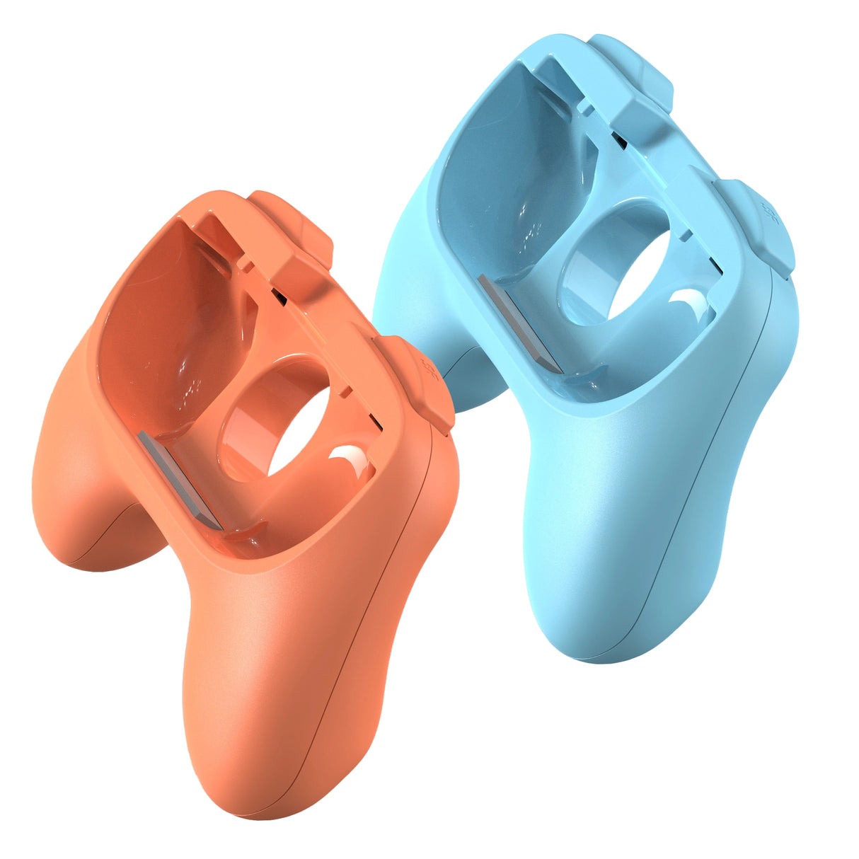 Zwei Controller-Gehäuse in Orange und Hellblau