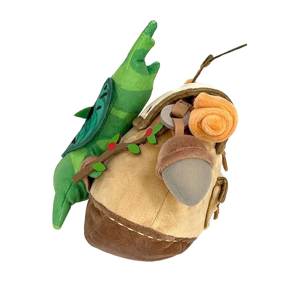 Plüschtier in Form eines Wanderstiefels mit Eichel und Blatt