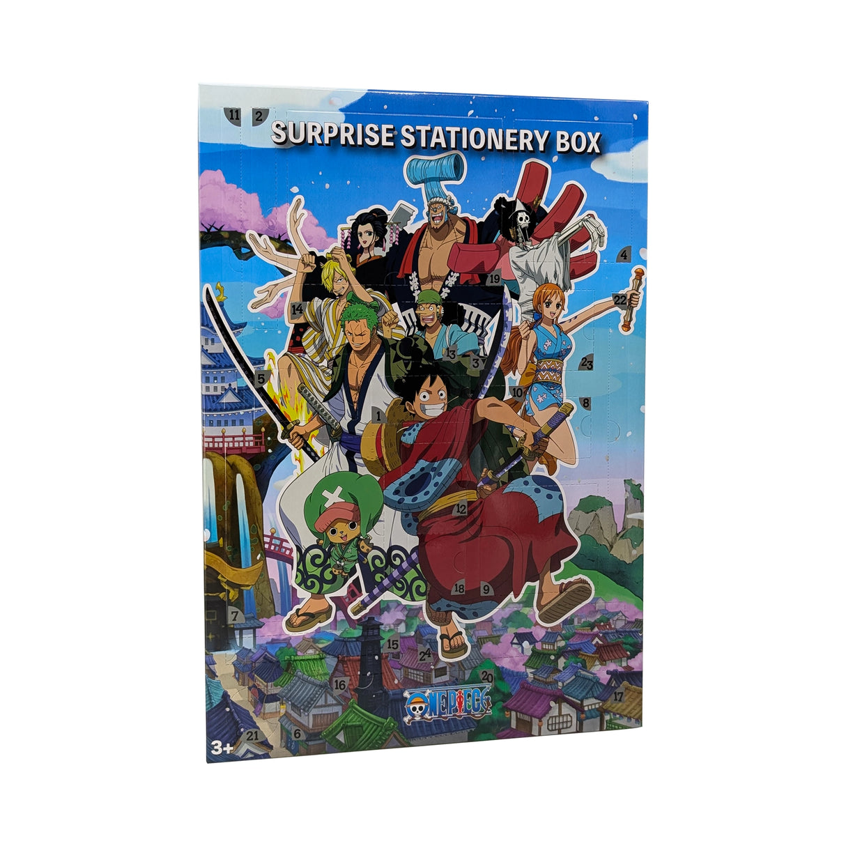 One Piece Adventskalender mit Anime Charakteren und nummerierten Türchen