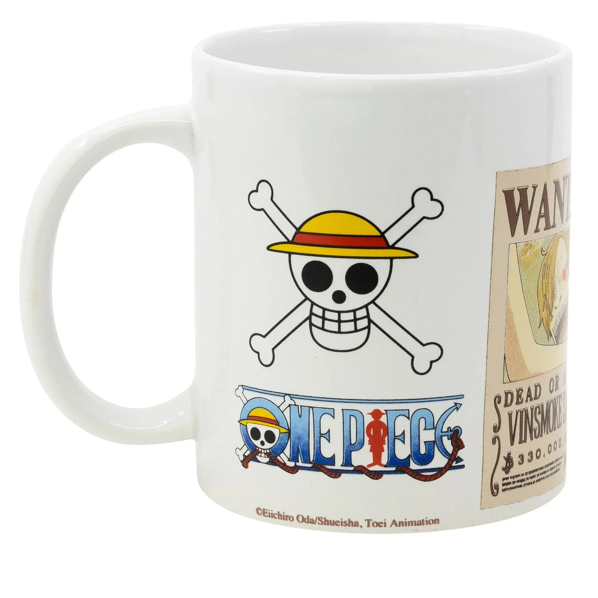 Weisse Keramiktasse mit One Piece Logo und Totenkopfmotiv
