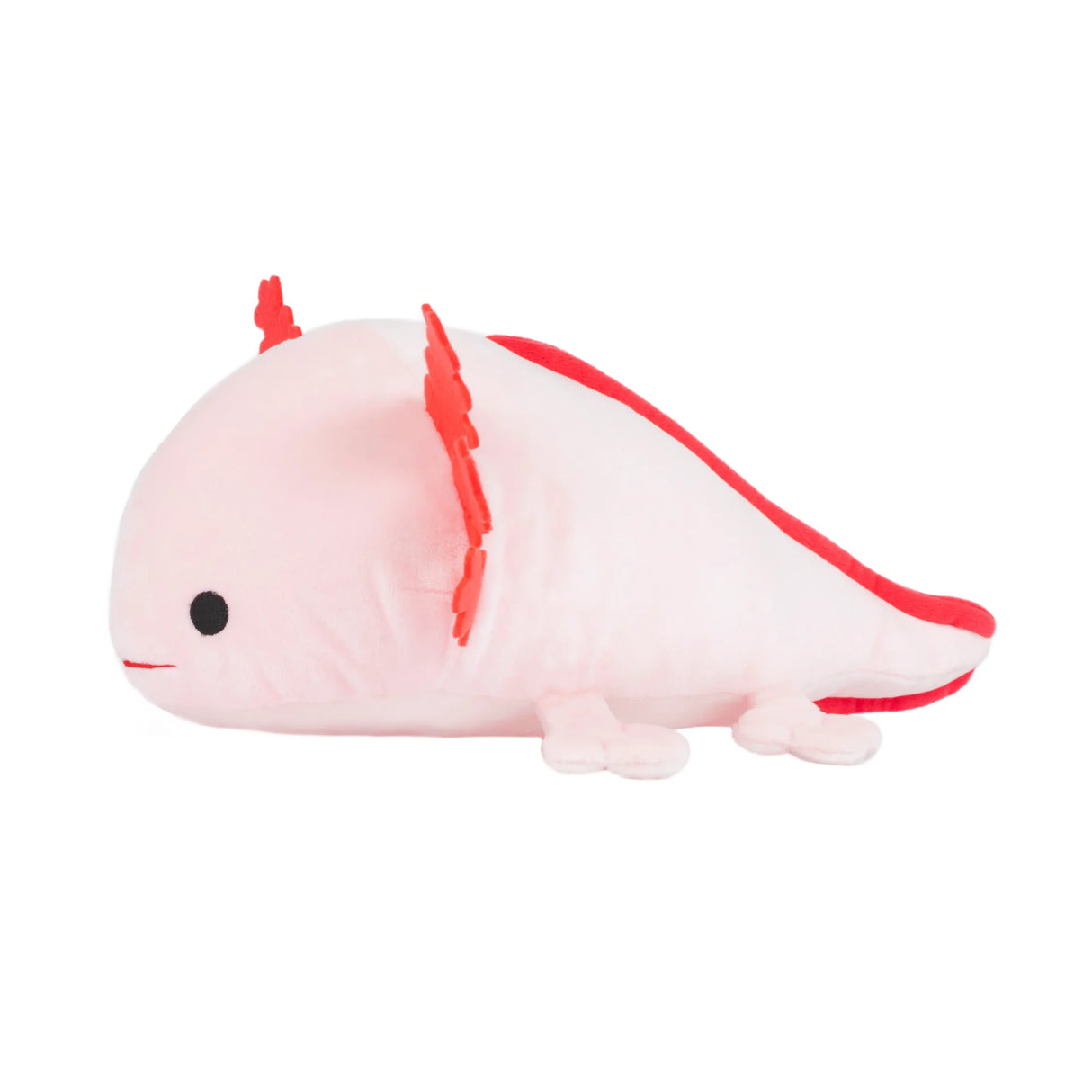 Rosa Axolotl-Plüschtier mit roten Kiemen und Rückenflosse