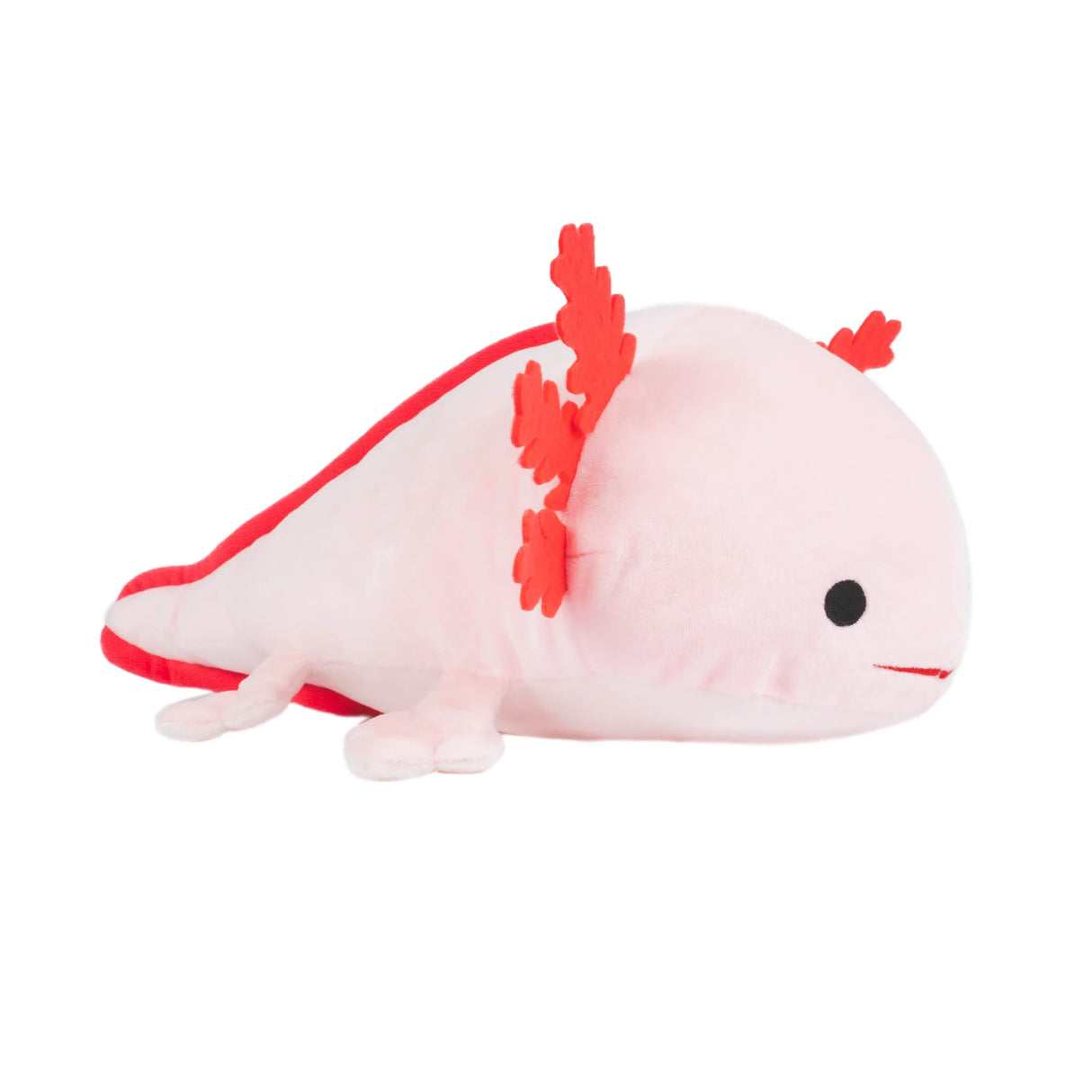 Rosa Axolotl-Plüschtier mit roten Kiemen und Flossen
