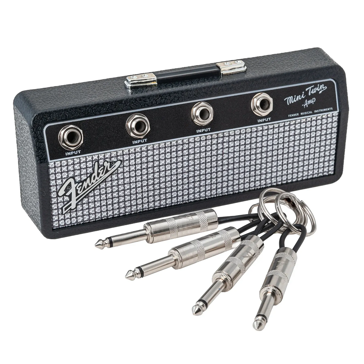Pluginz Fender Jack Rack Schlüsselhalter mit vier Klinkenstecker-Schlüsselanhängern und Mini Twin Amp Design