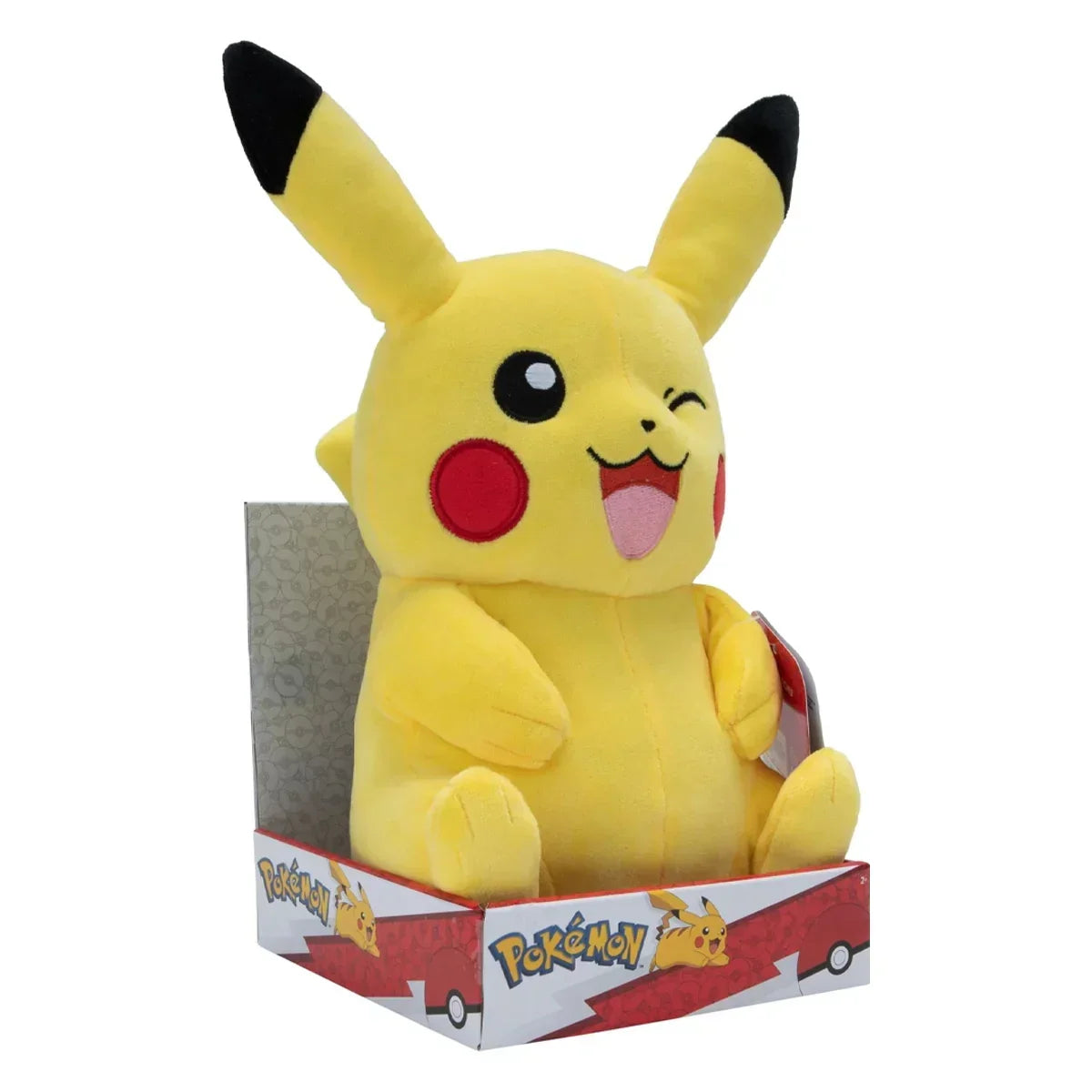 Gelbes Pikachu Plüschtier in einer Pokémon-Box