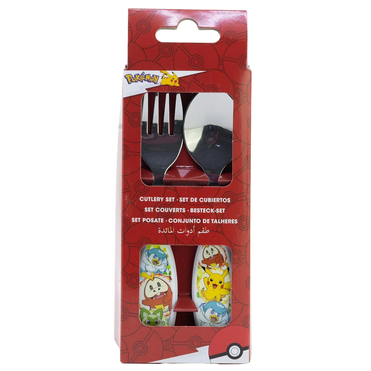 Pokemon Besteckset mit Gabel und Löffel in roter Verpackung
