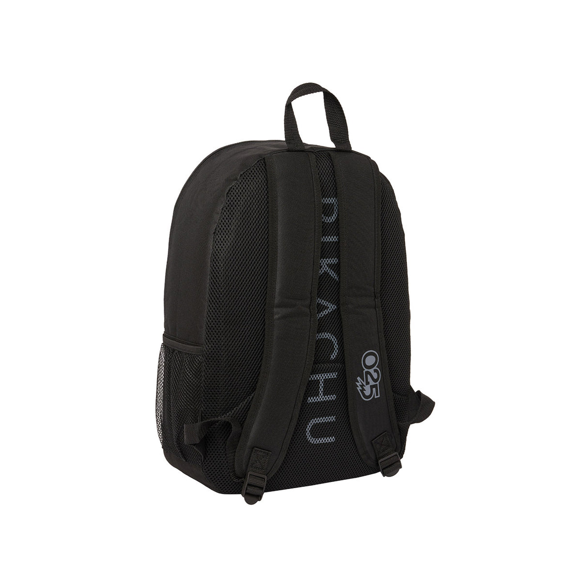 Schwarzer Rucksack von hinten mit gepolsterten Trägern und Netzrücken
