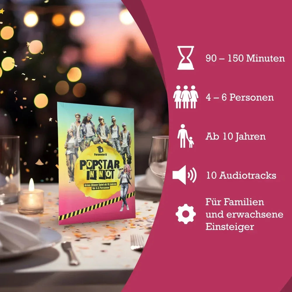 Spielschachtel Popstar in Not mit Spieldauer Spieleranzahl Altersempfehlung Audiotracks und Zielgruppe