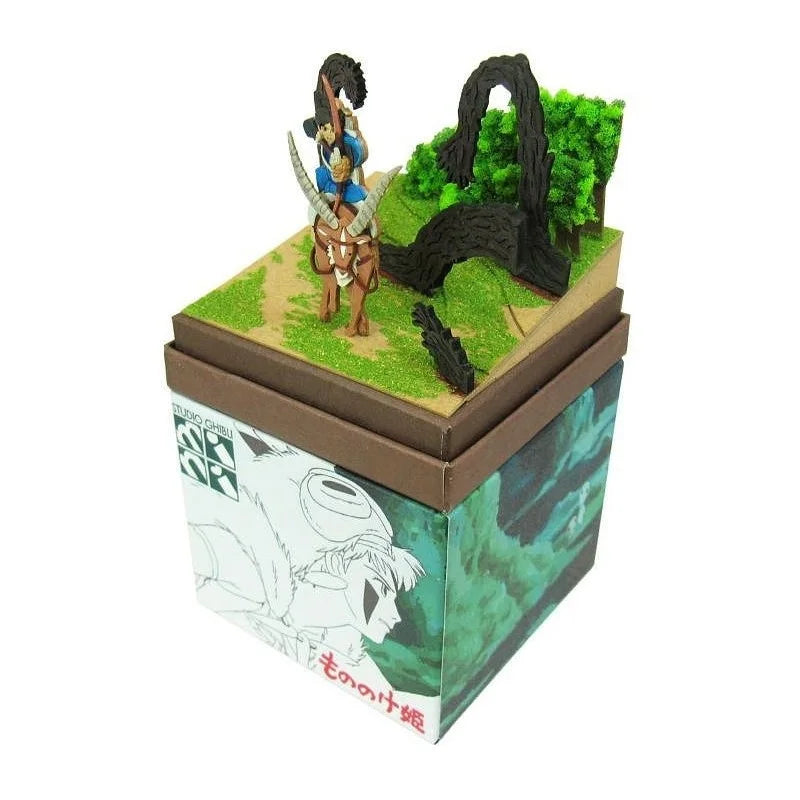 Prinzessin Mononoke Diorama mit Ashitaka auf Yakul in einer Waldlandschaft