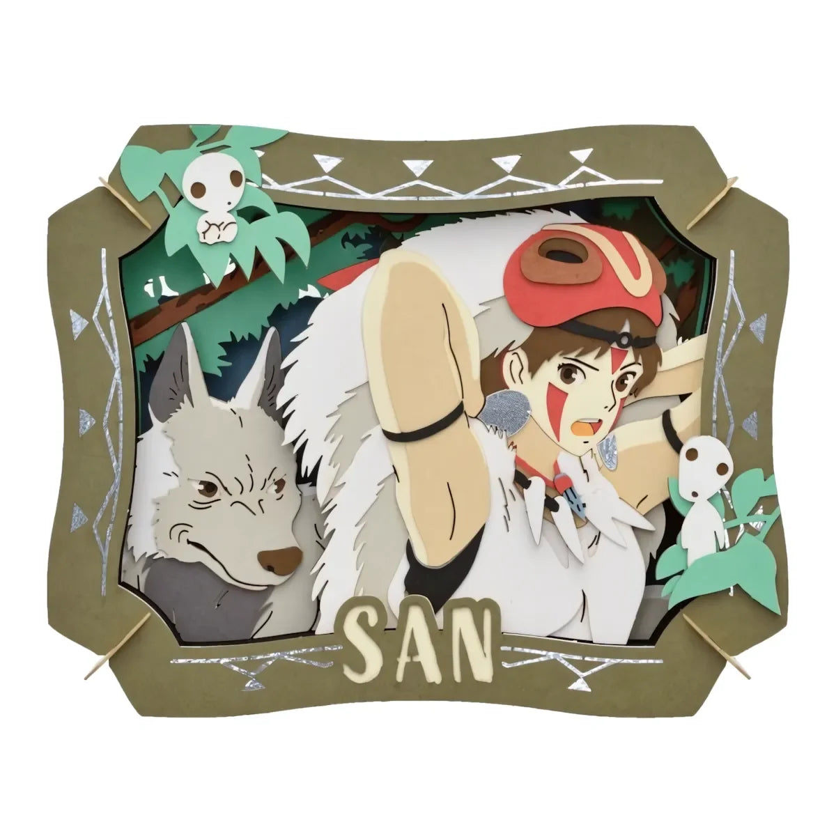 Prinzessin Mononoke Papierkunst mit San, Wolf und Kodamas