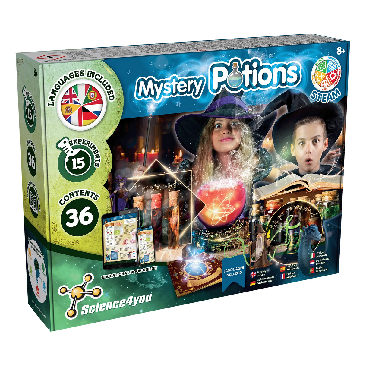 Mystery Potions Experimentierkasten mit 15 Experimenten und 36 Inhalten