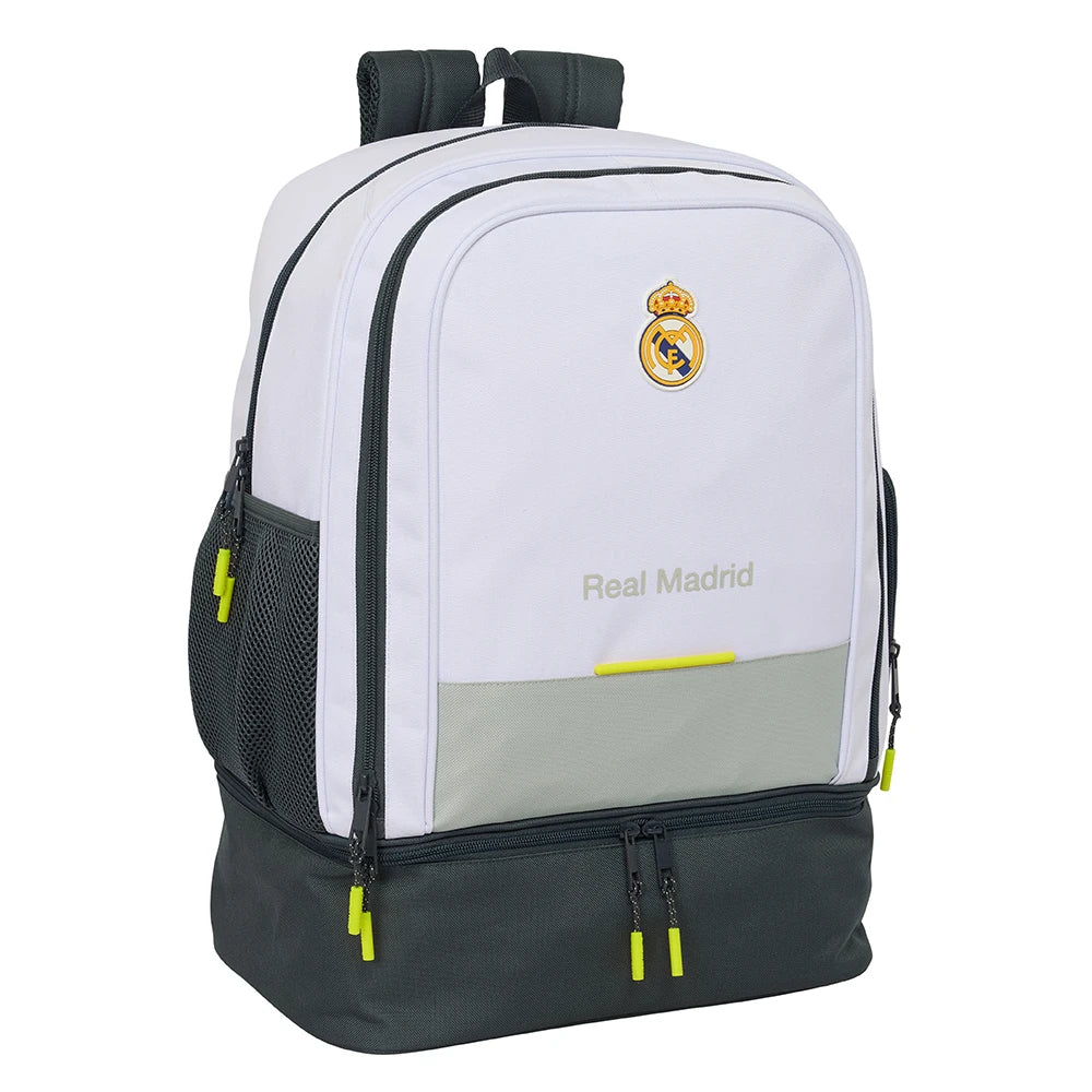 Real Madrid Rucksack in Weiß und Grau mit Reißverschlüssen und Logo