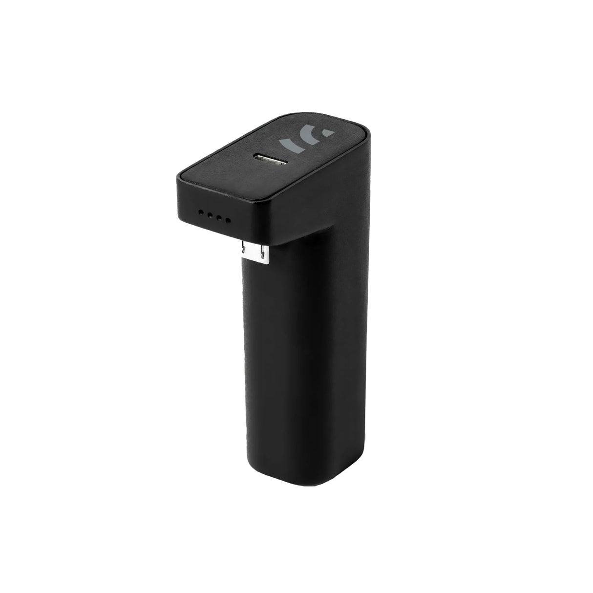 Schwarze Powerbank mit USB Anschluss zur direkten Verbindung mit einem Smartphone