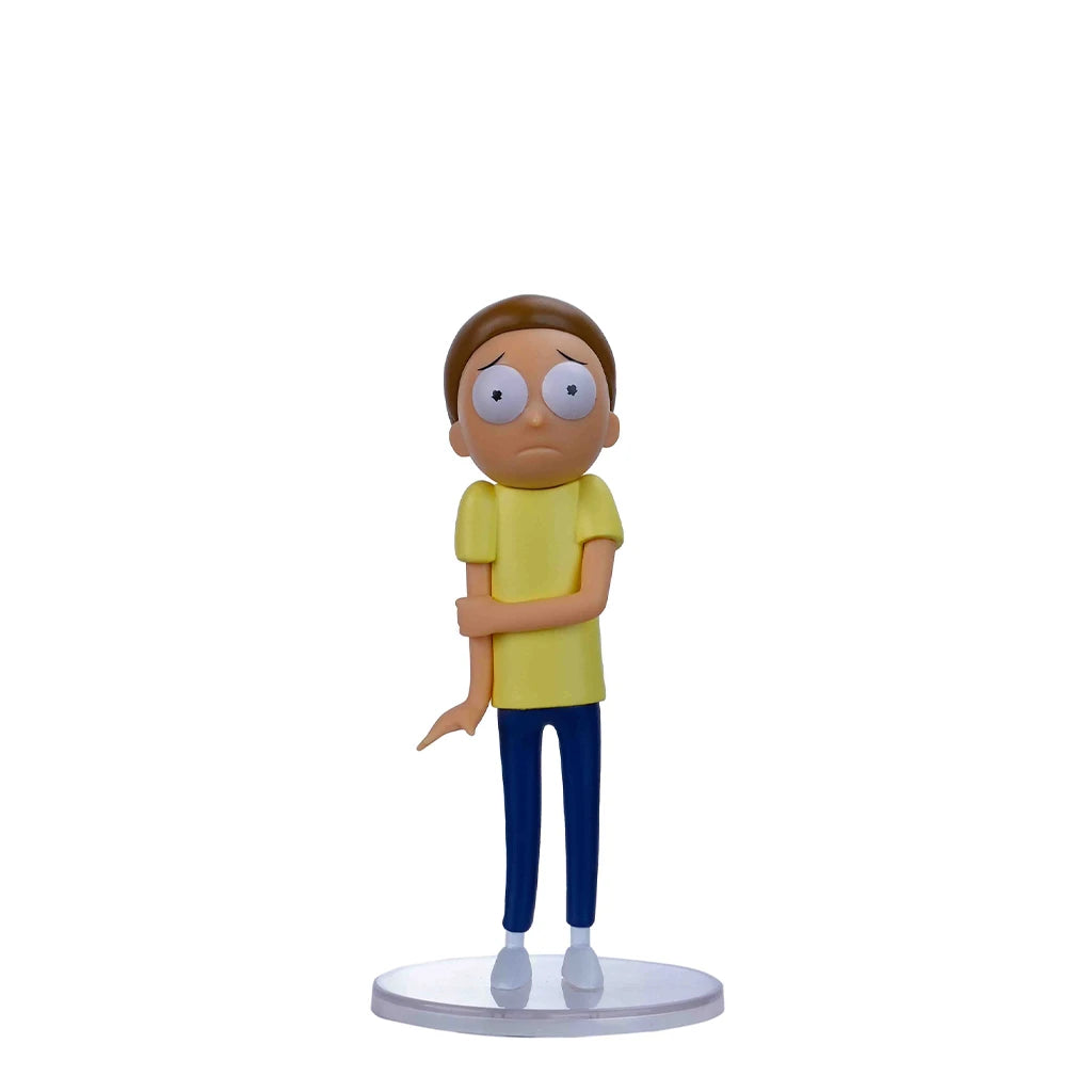 Morty Smith Figur mit gelbem Hemd und blauer Hose auf weißem Hintergrund