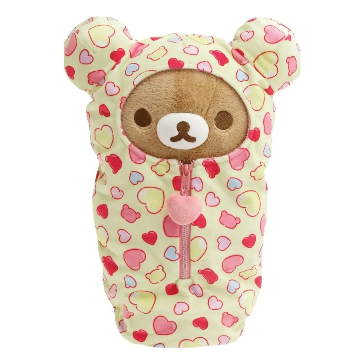 Rilakkuma Plüschtier in gelbem Herzchen-Schlafsack