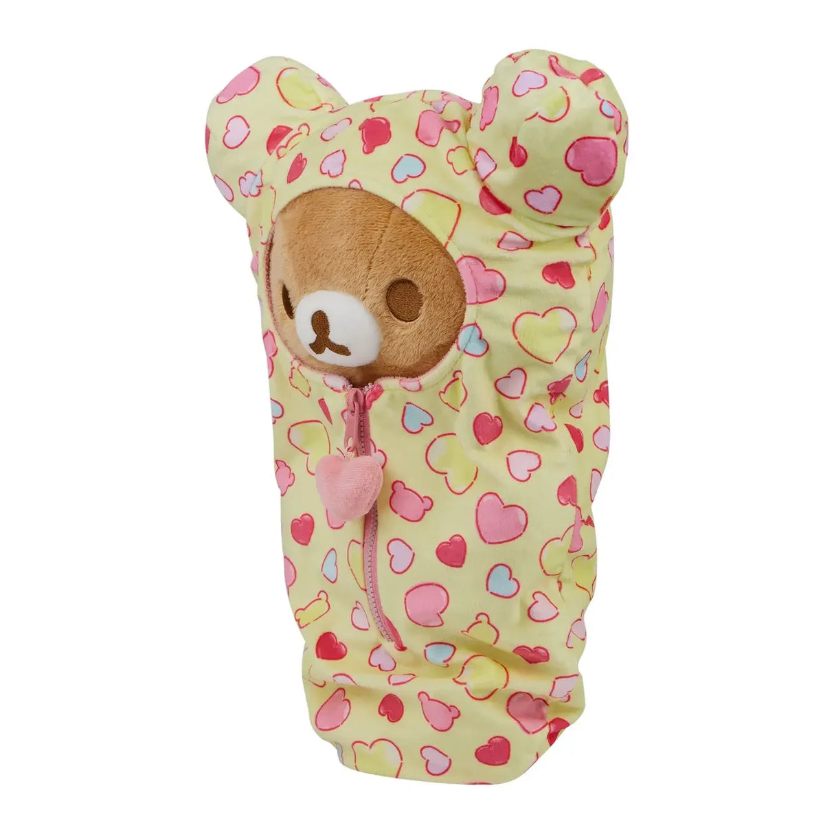 Rilakkuma Plüschtier in gelbem Herz-Schlafsack