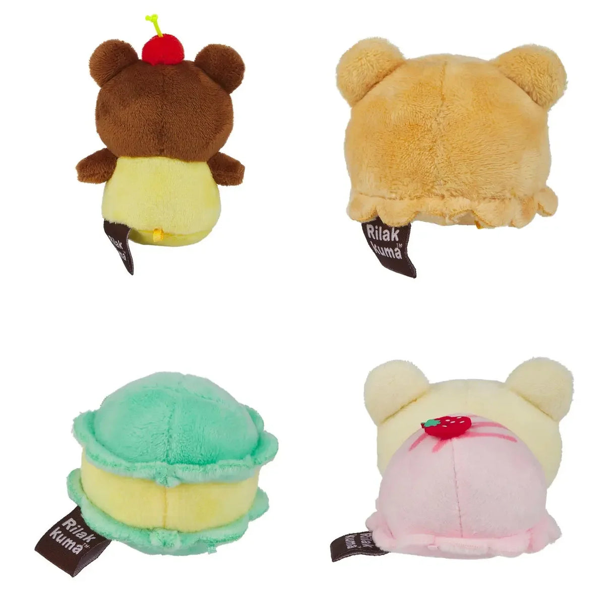 Vier Rilakkuma-Plüschtiere in verschiedenen Eissorten