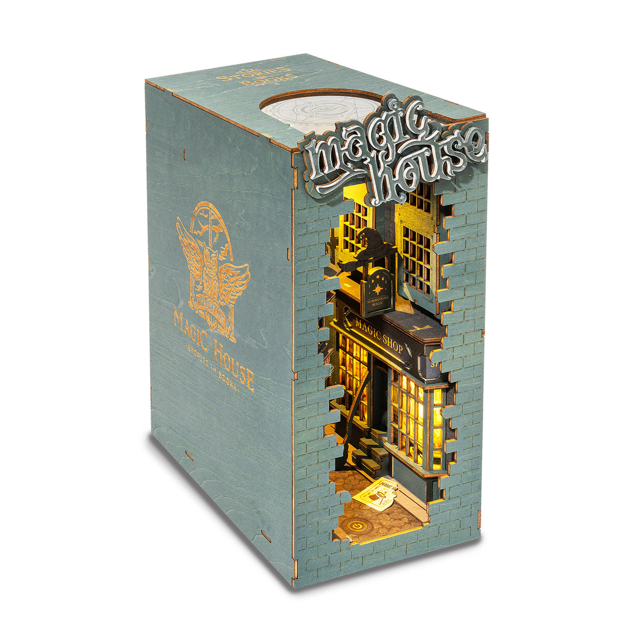 Beleuchteter Buchstützen Bausatz Magic House mit Miniatur Magieladen