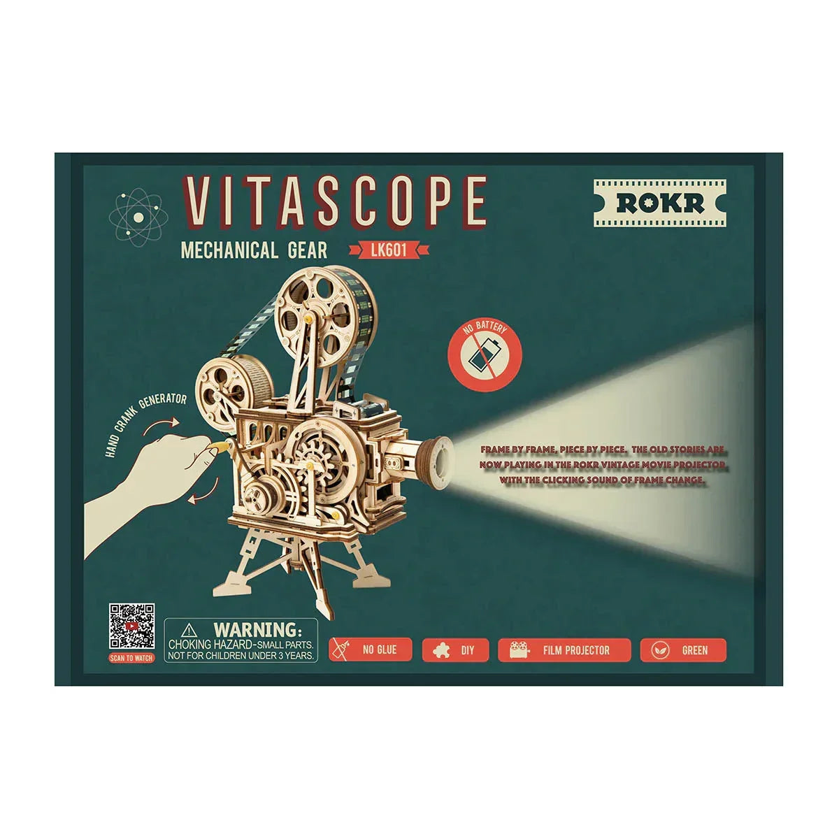 Mechanischer Holzmodellbausatz eines Vitascope Filmprojektors von Rokr