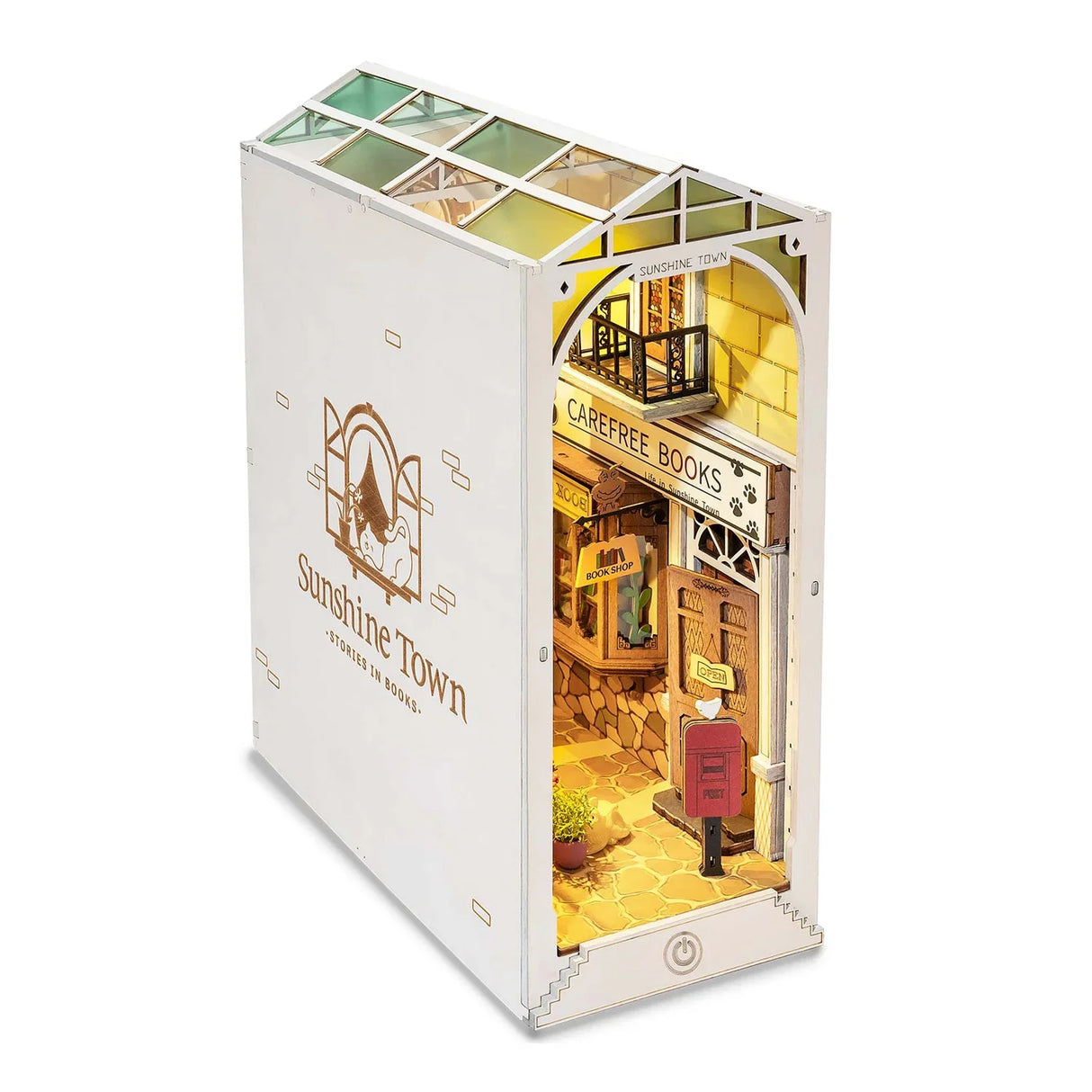Miniatur Buchladen Sunshine Town als dekoratives Regalbausatz Modell