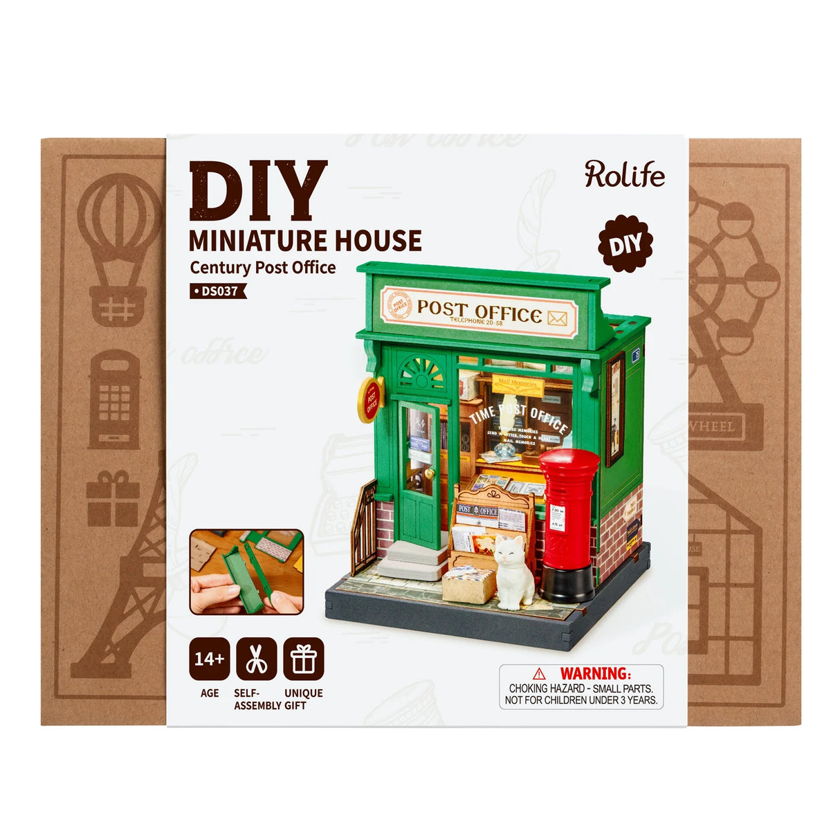 Rolife DIY Miniatur Postamt Bausatz in der Verpackung
