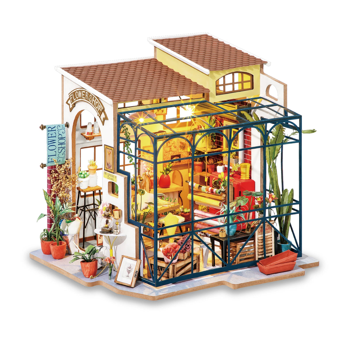 Miniatur Blumenladen Modellbausatz mit Glasfront und Inneneinrichtung