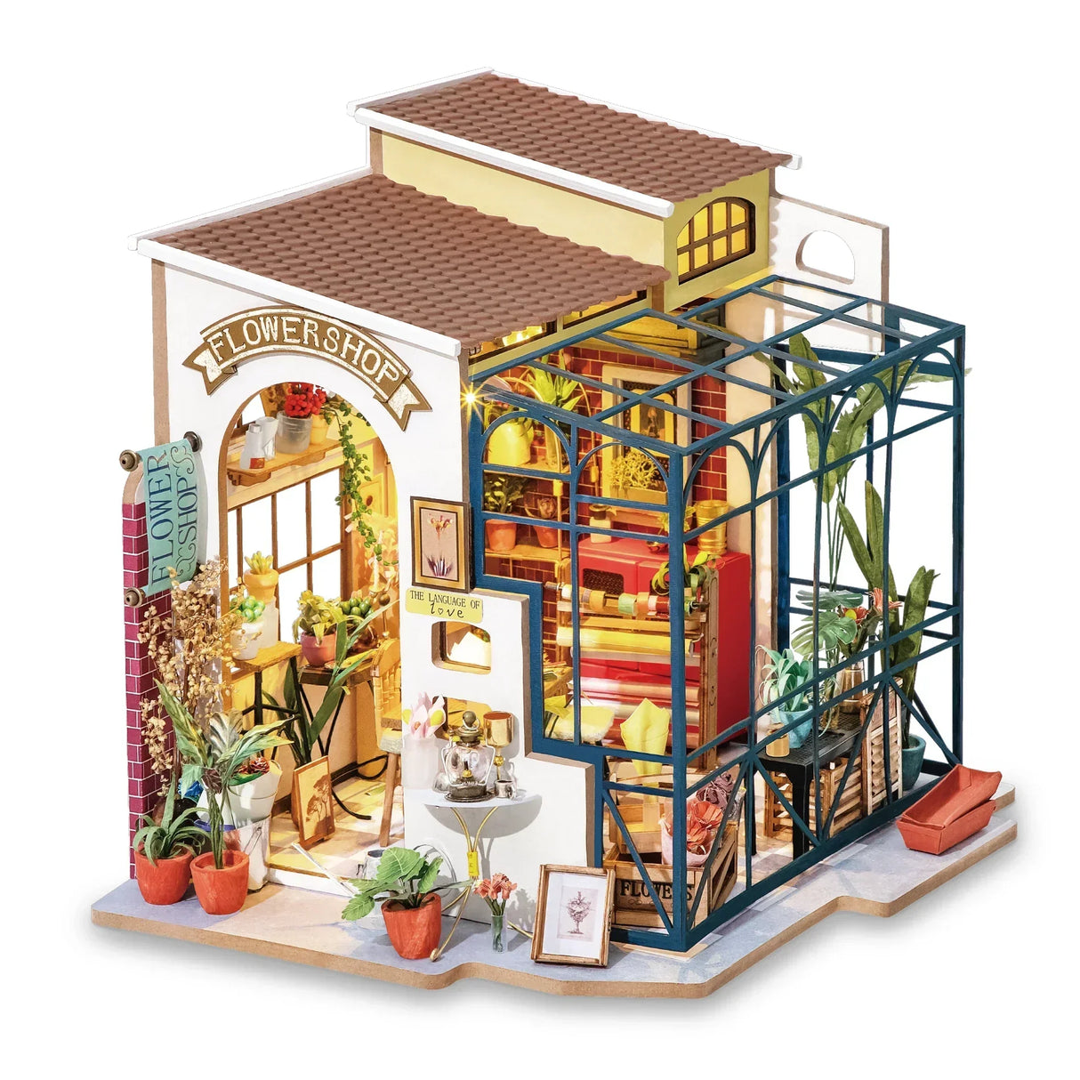 Miniatur Blumenladen Modellbausatz mit Pflanzen und Einrichtung