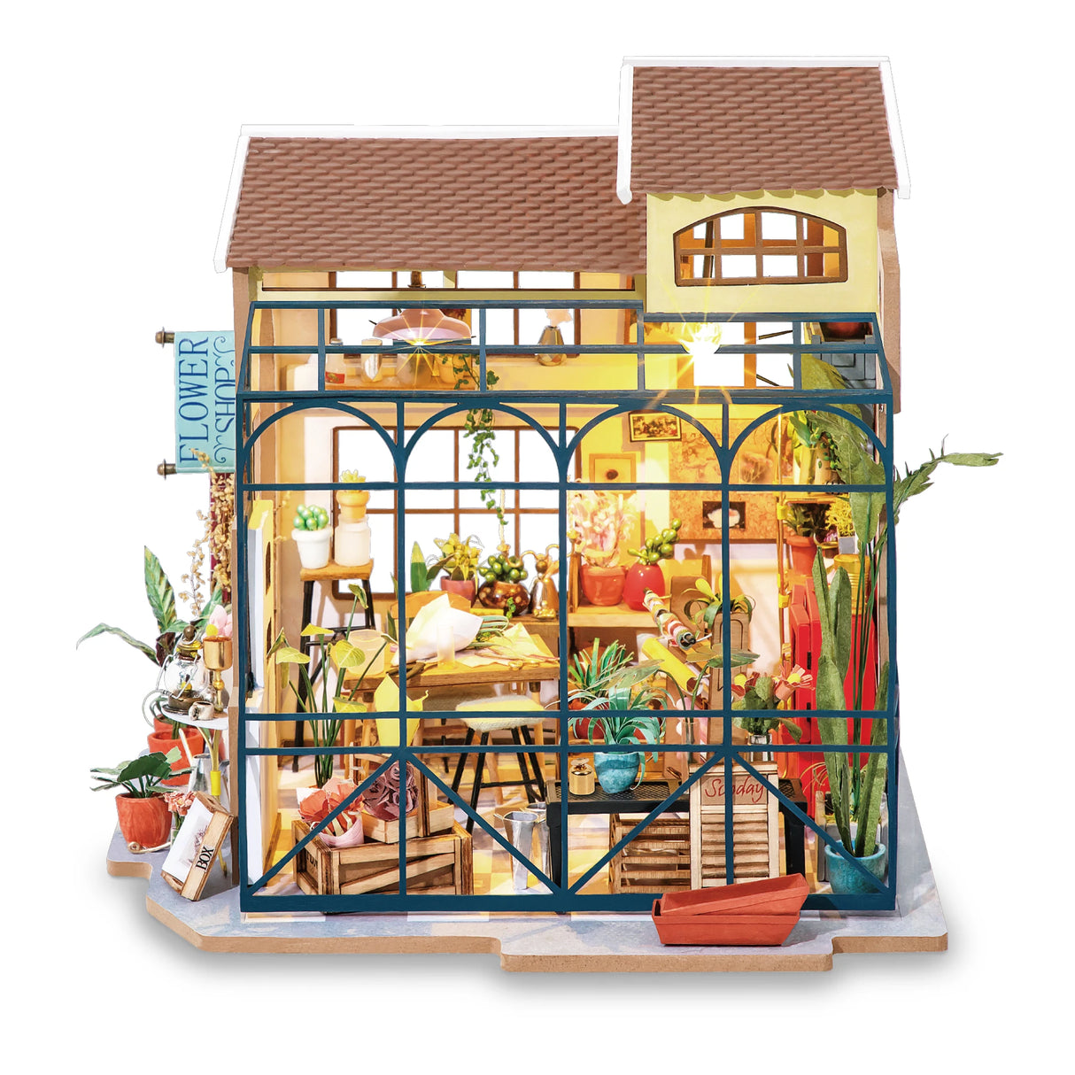 Miniatur Blumenladen Modellbausatz mit Pflanzen und Einrichtung