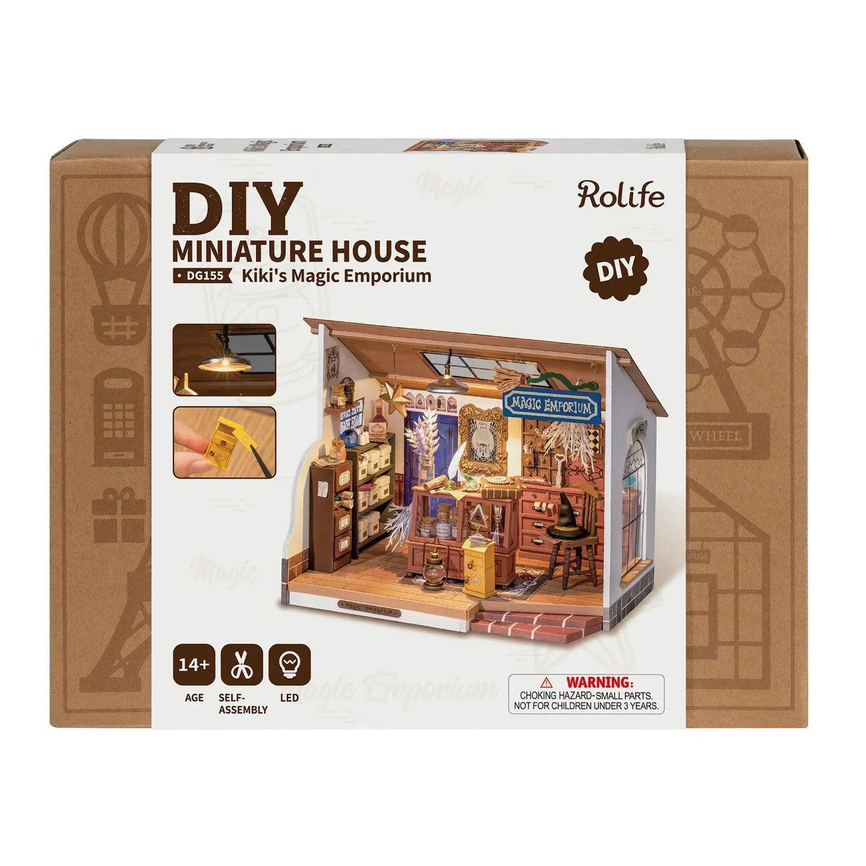 Verpackung eines Rolife DIY Miniaturhaus Bausatzes Kikis Magic Emporium