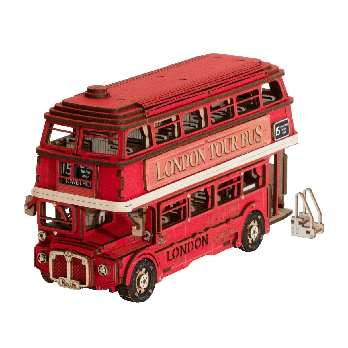 Roter Londoner Doppeldeckerbus aus Holz mit der Aufschrift London Tour Bus