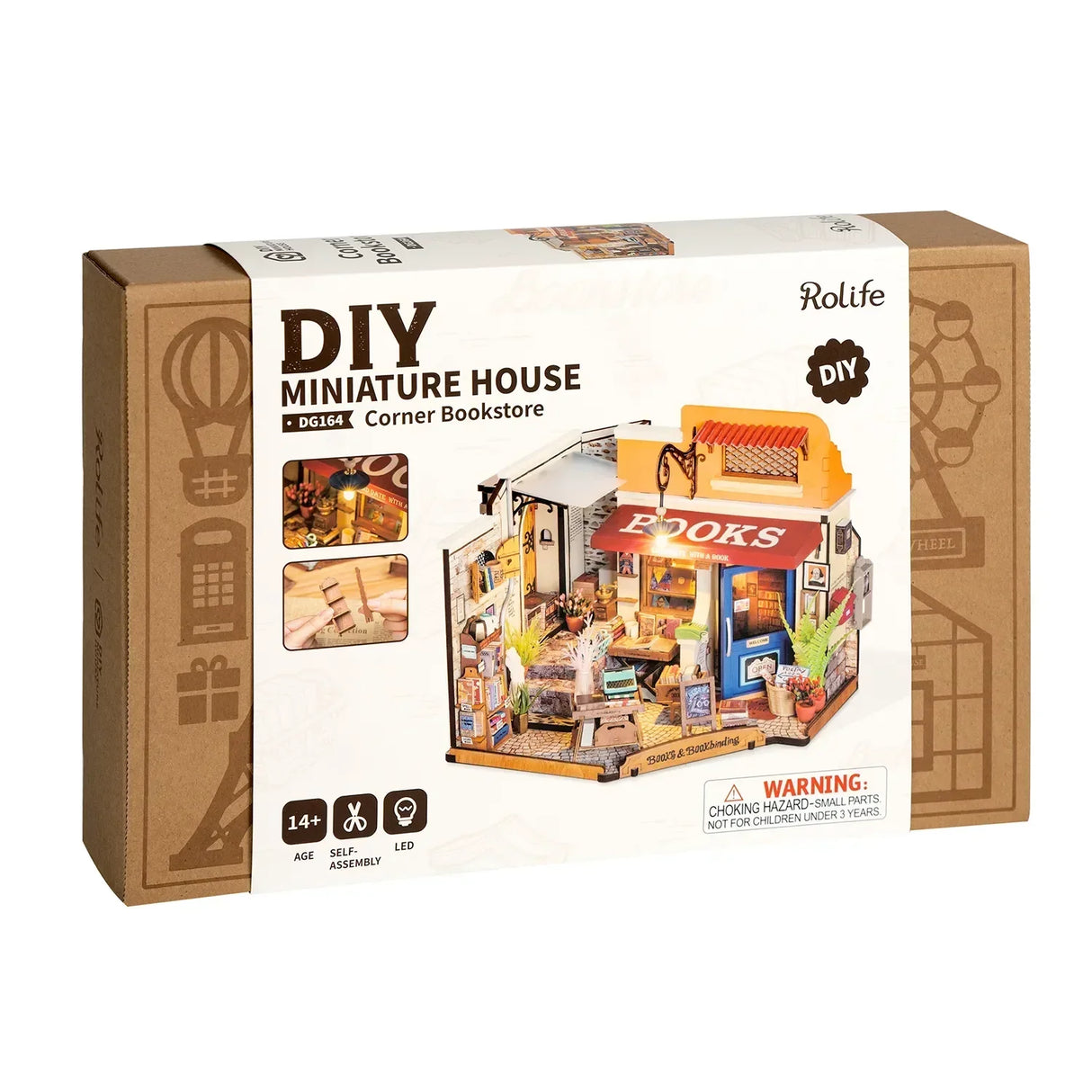 Verpackung eines Rolife DIY Miniatur Buchladens mit Modellbausatz