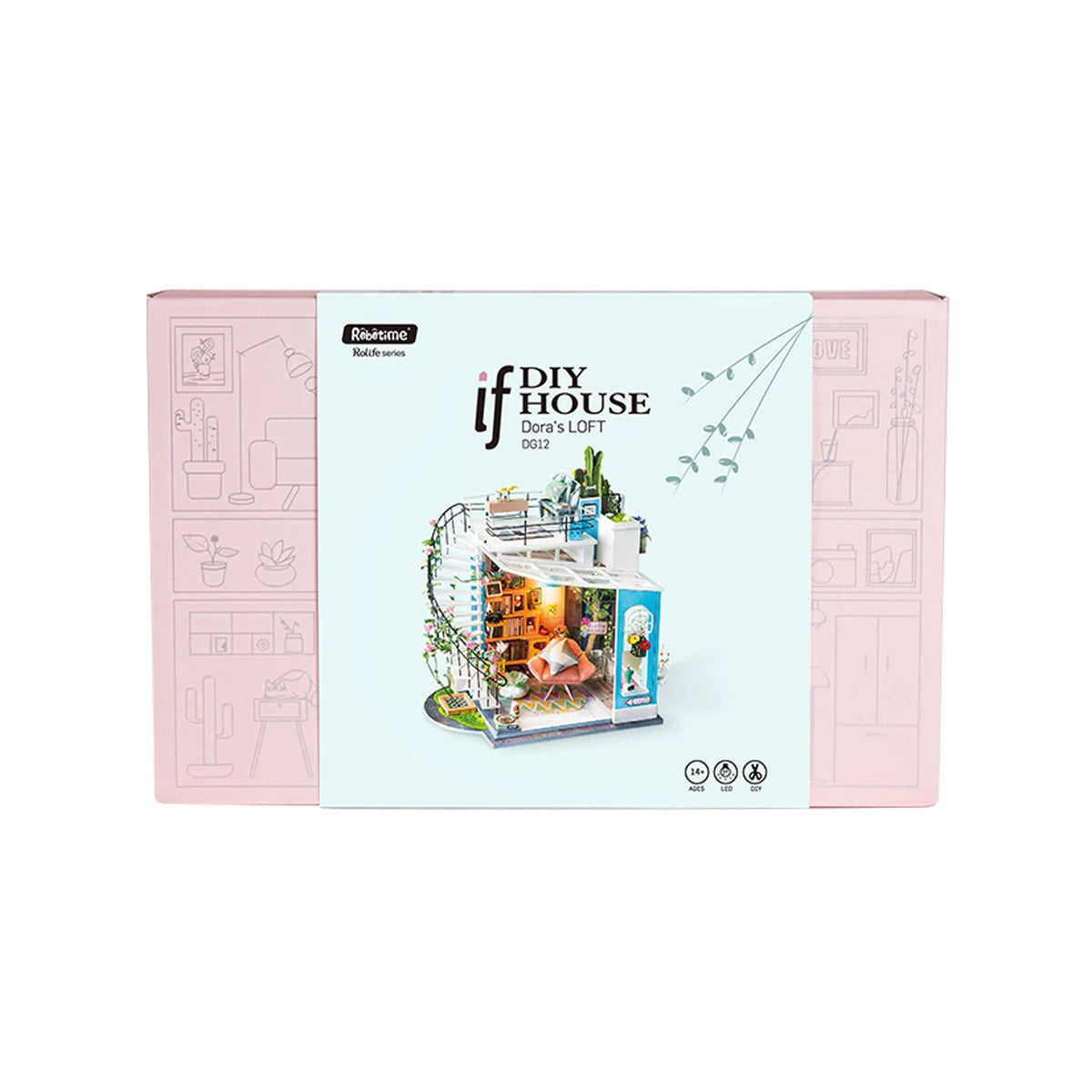 Produktverpackung fuer ein Miniatur Bastelset Doras Loft von Robotime