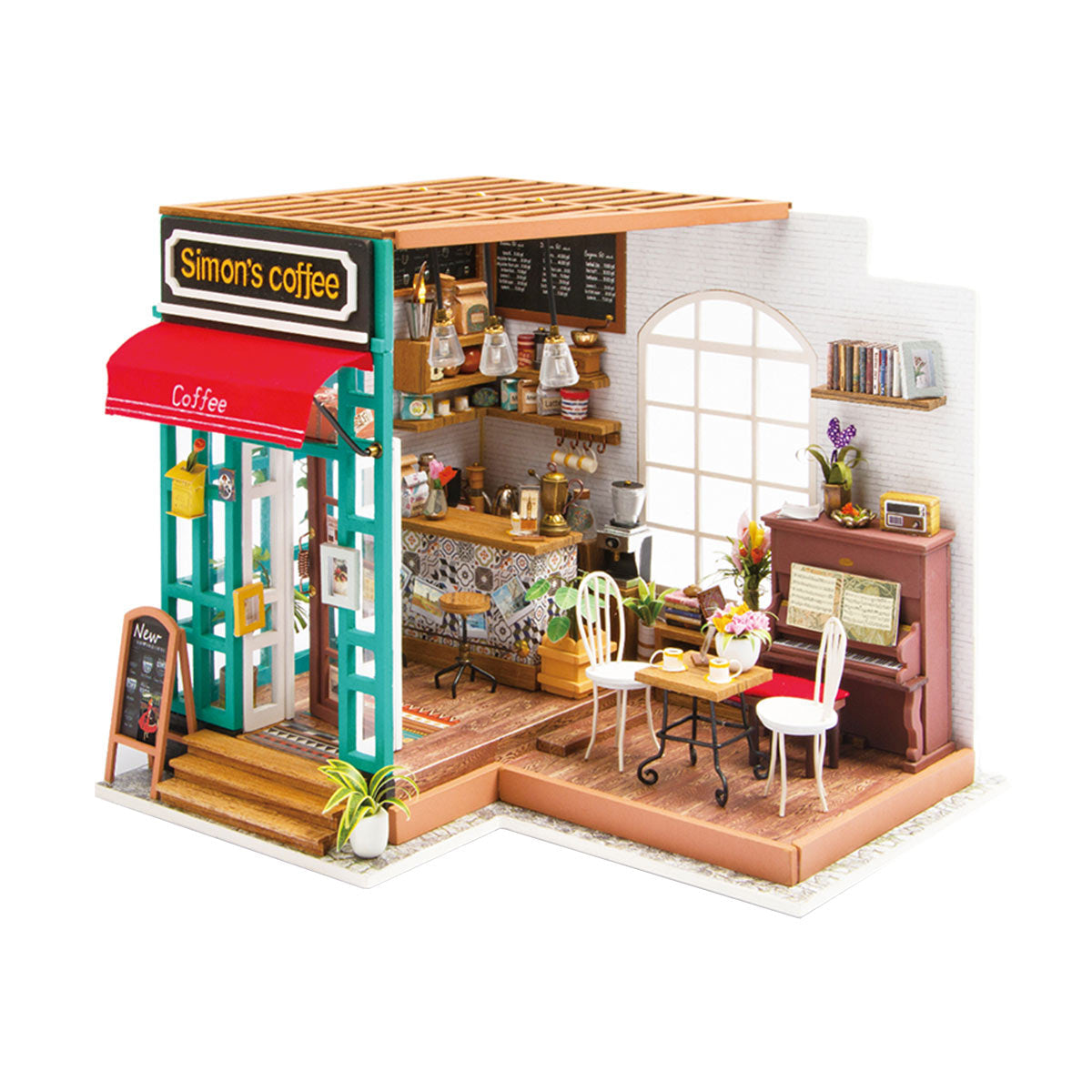 Miniaturmodell eines Cafes mit Theke Klavier und Sitzgelegenheiten