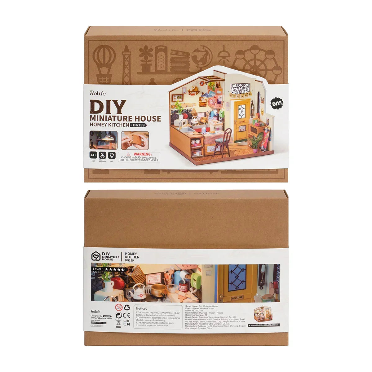 Produktverpackung eines Rolife DIY Miniaturhaus Bausatzes Homey Kitchen