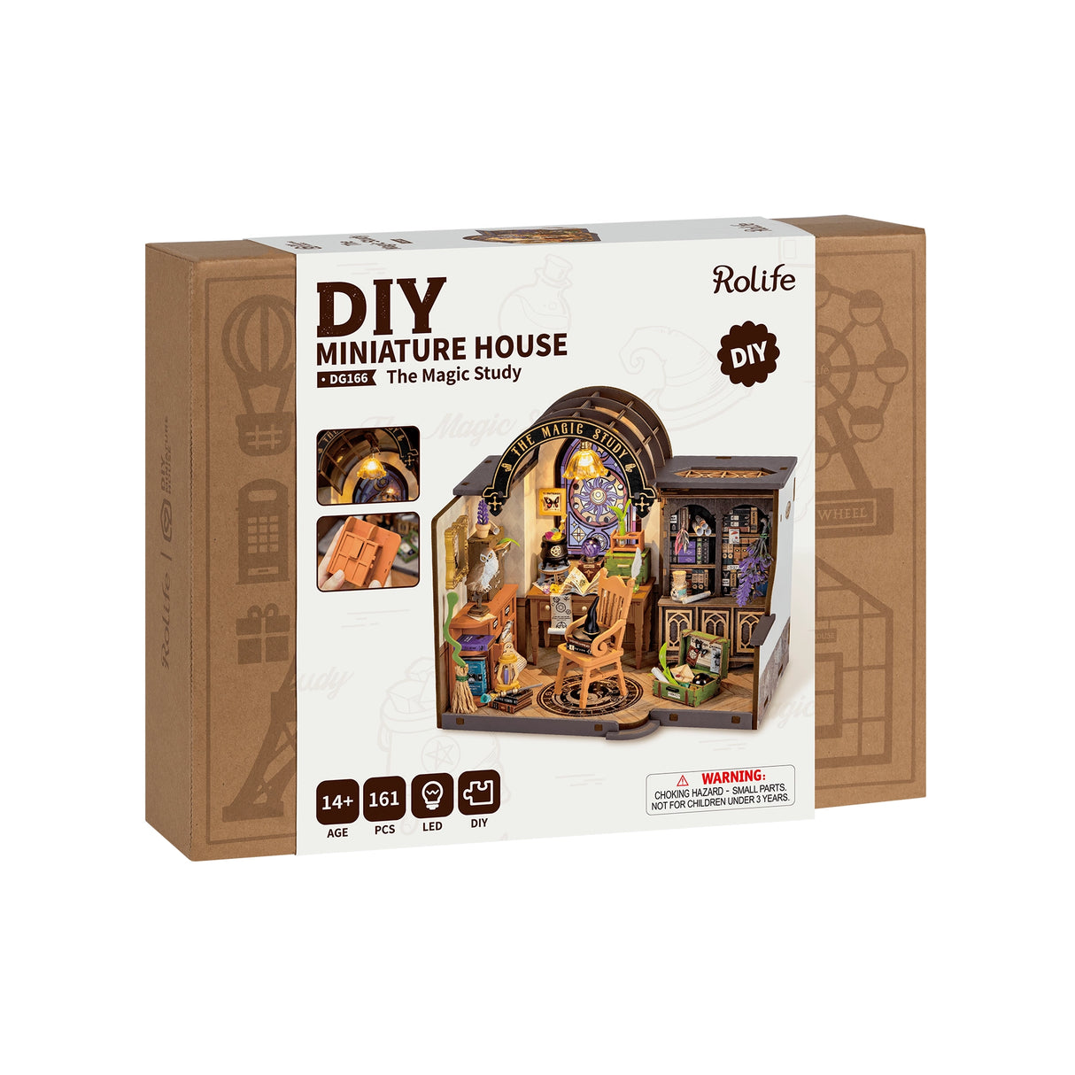 Rolife DIY Miniaturhaus DG166 The Magic Study auf brauner Verpackung