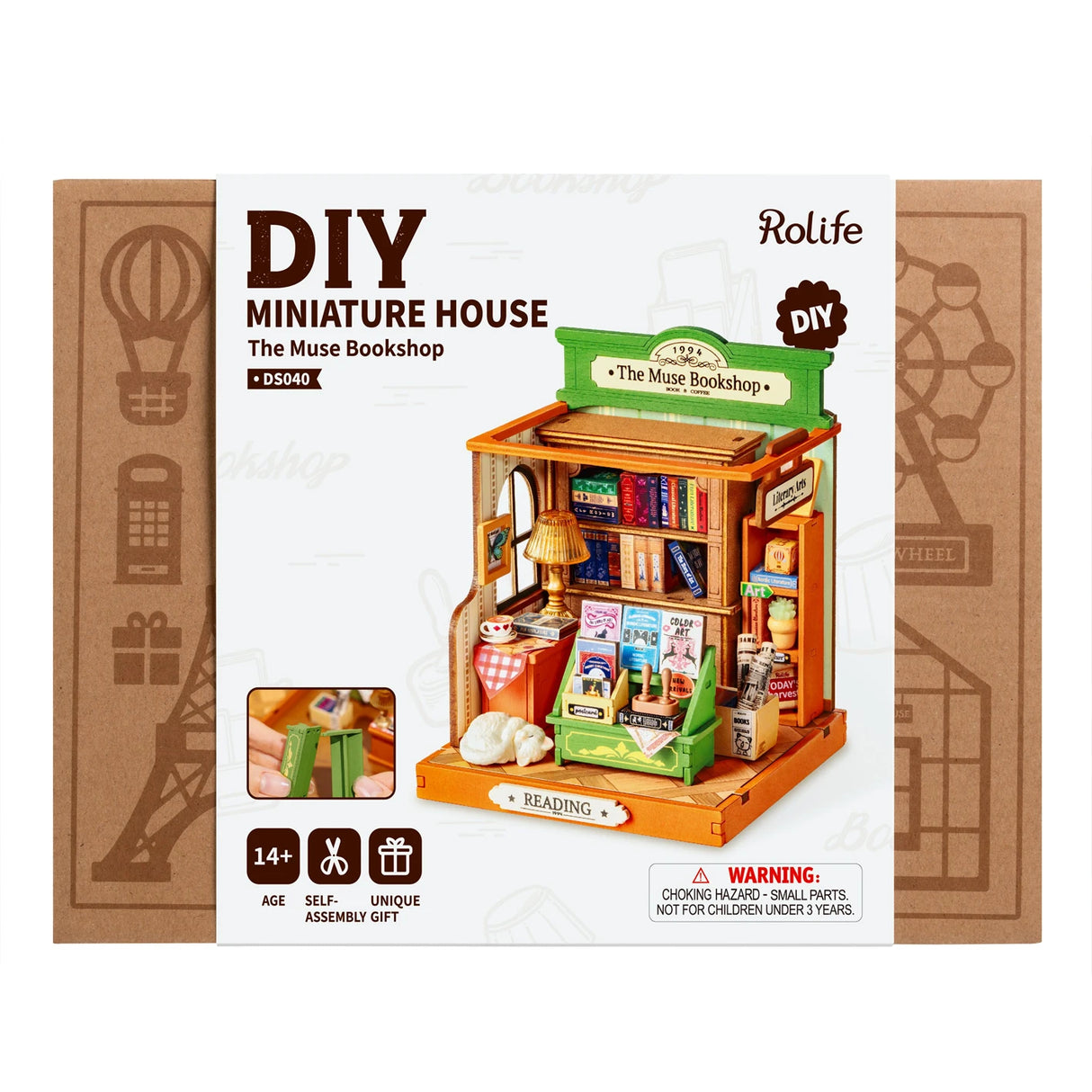 Rolife DIY Miniatur Buchhandlung Bausatz in Verpackung