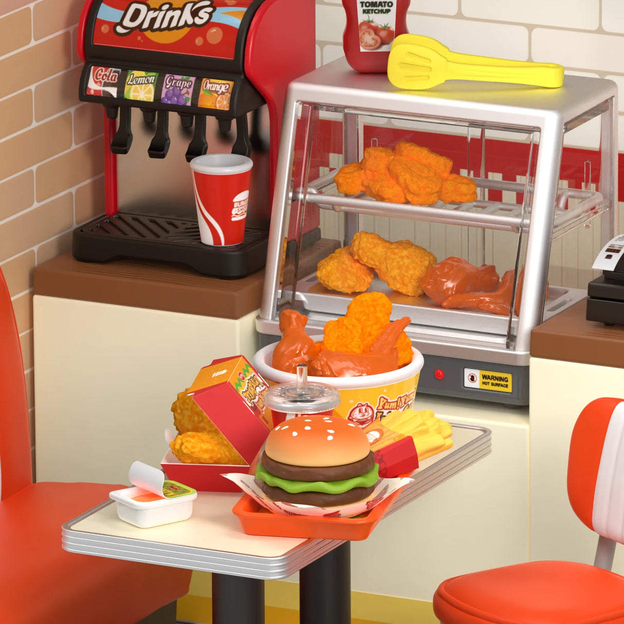 Spielzeug-Fast-Food-Set mit Burger, Pommes, Getränken und frittiertem Hähnchen