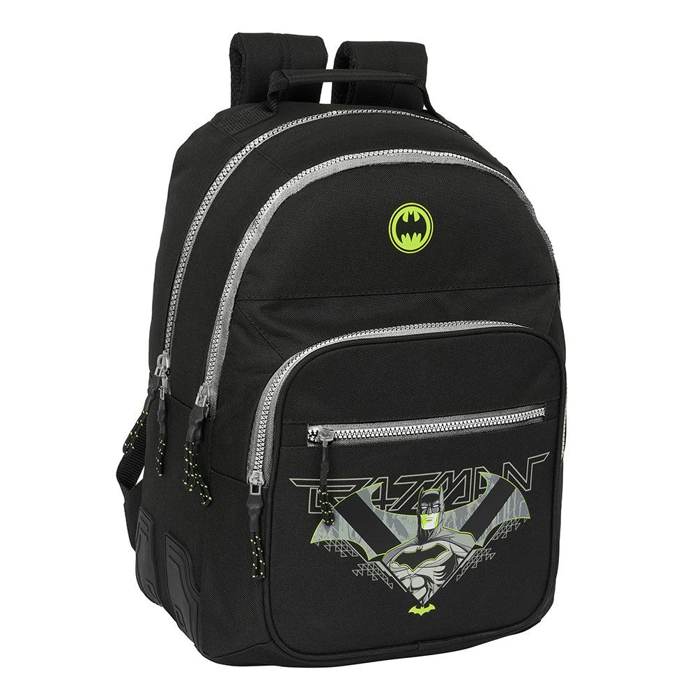 Schwarzer Batman Rucksack mit Reißverschlüssen und Batman Logo