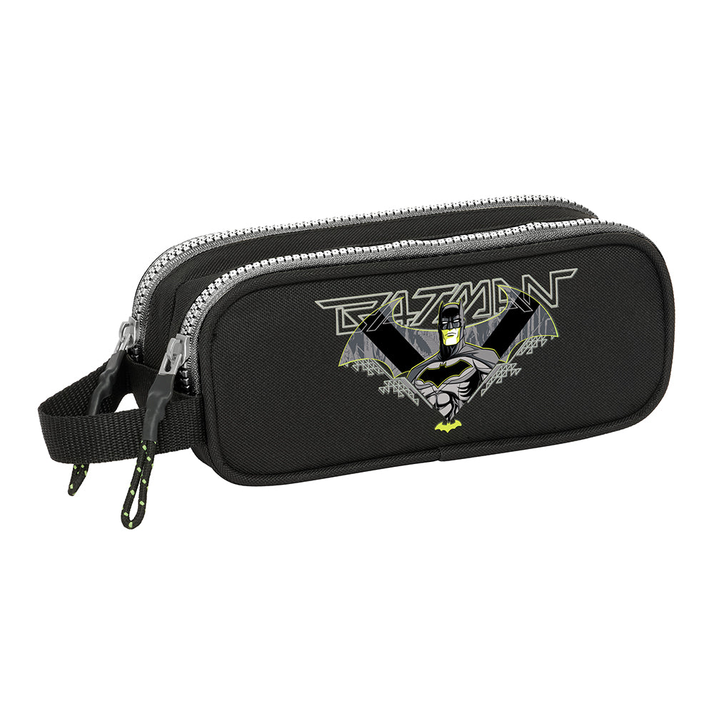 Schwarzes Federmäppchen mit Batman Motiv und zwei Reißverschlüssen