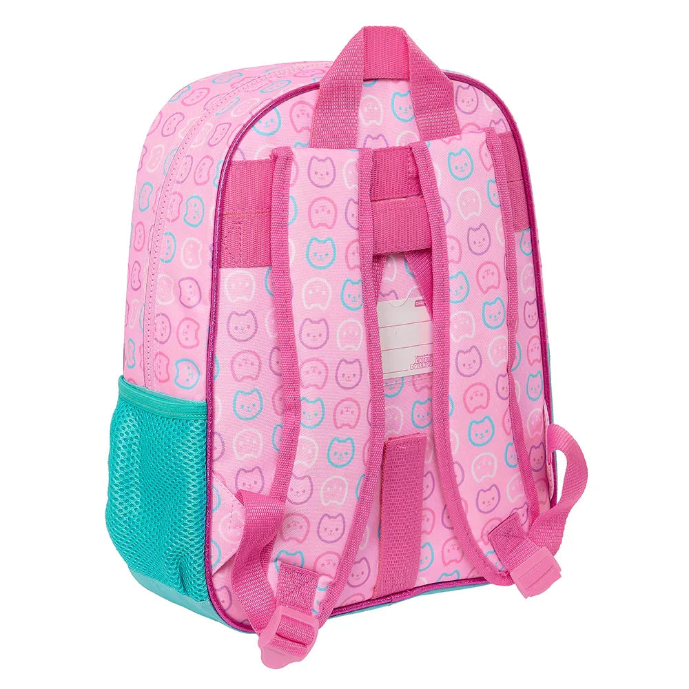 Rosa Rucksack mit Katzenmuster und verstellbaren Trägern