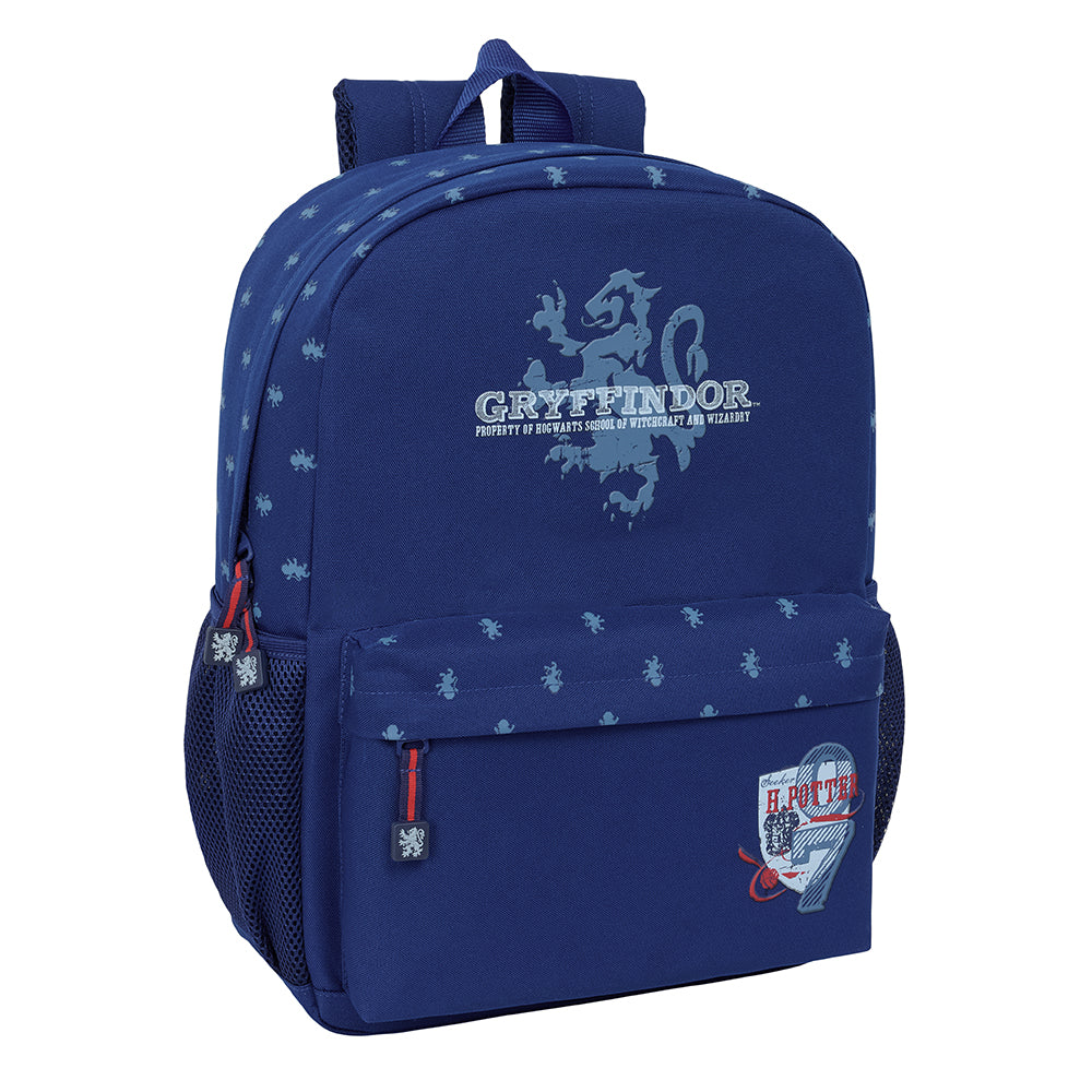 Dunkelblauer Rucksack mit Gryffindor-Wappen und Hogwarts-Schriftzug