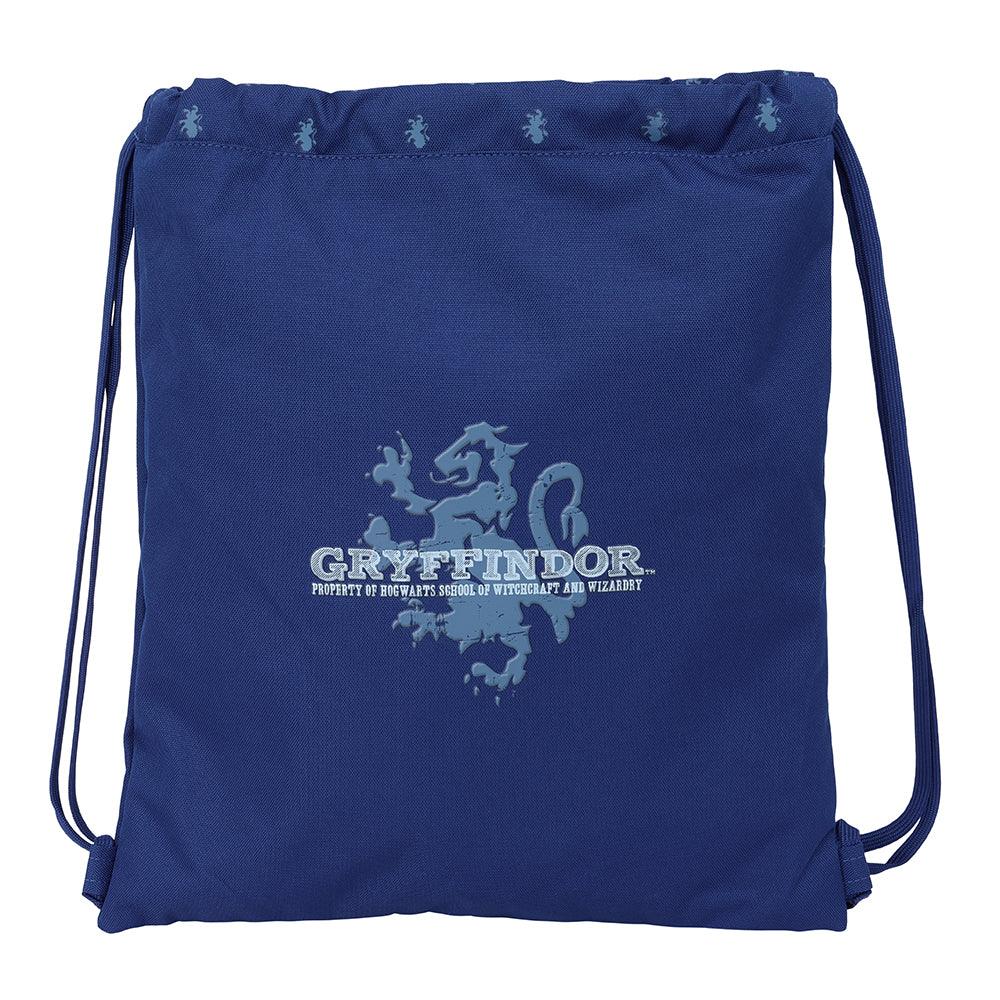 Blauer Kordelzugbeutel mit Gryffindor-Wappen und Text