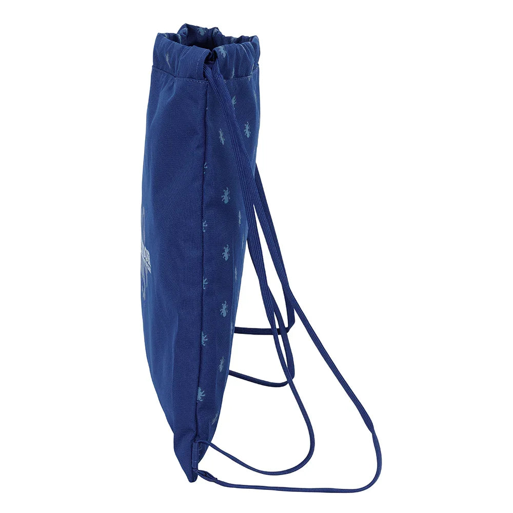 Blauer Turnbeutel mit Kordelzug und kleinen hellblauen Hirschmotiven
