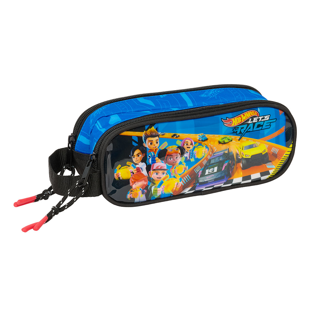 Blaues Hot Wheels Federmäppchen mit Rennwagen und Figuren
