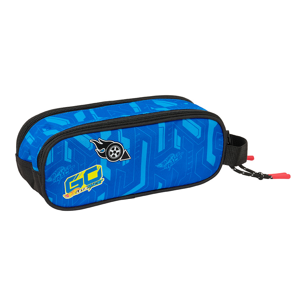 Blaues Hot Wheels Federmäppchen mit geometrischem Muster und Logos
