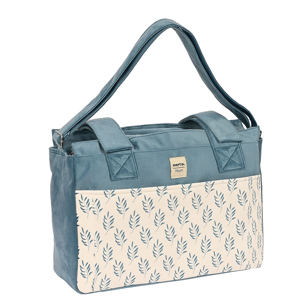 Safta Mum Wickeltasche in Blau mit Blattmuster