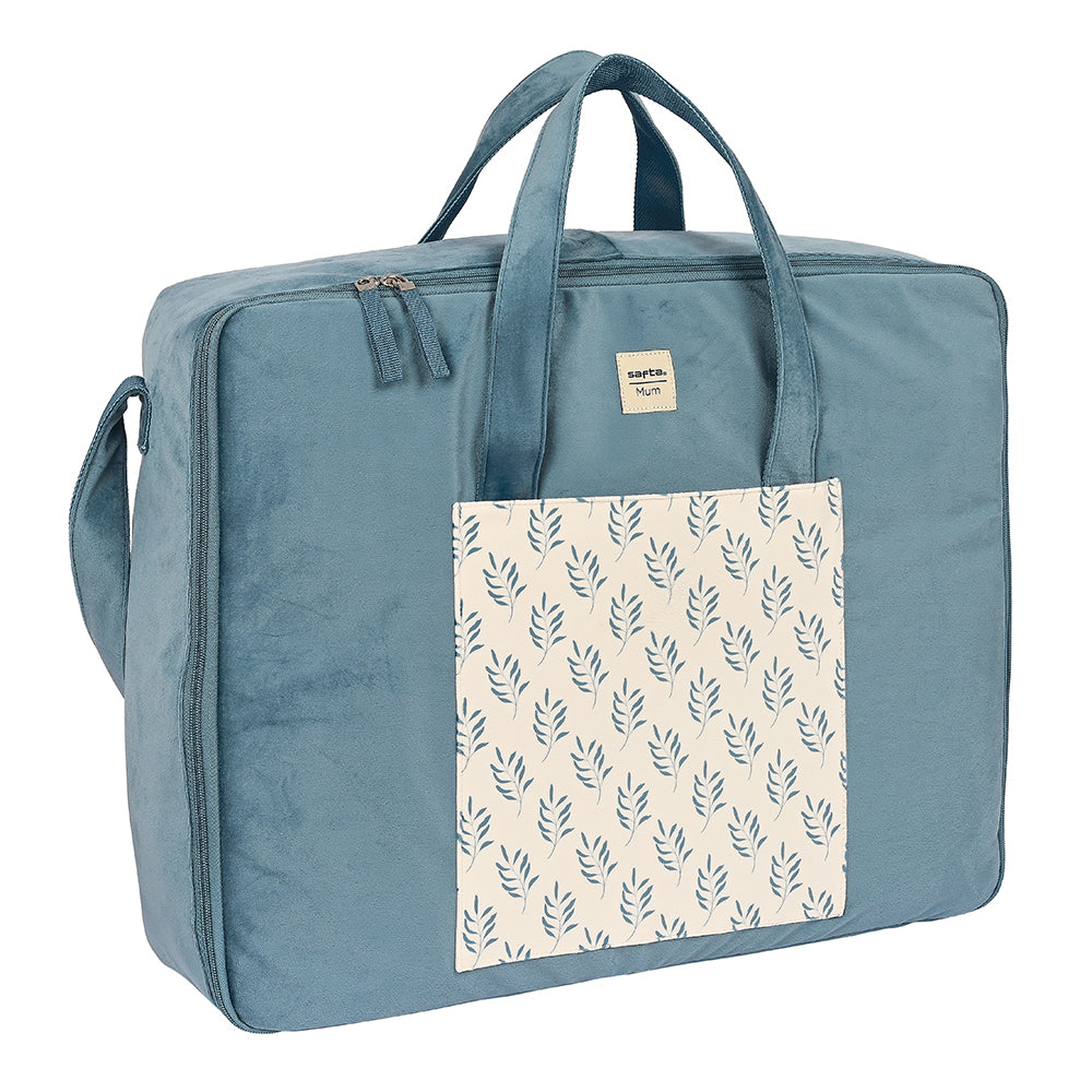 Safta Mum Wickeltasche in Blau mit Blättermuster
