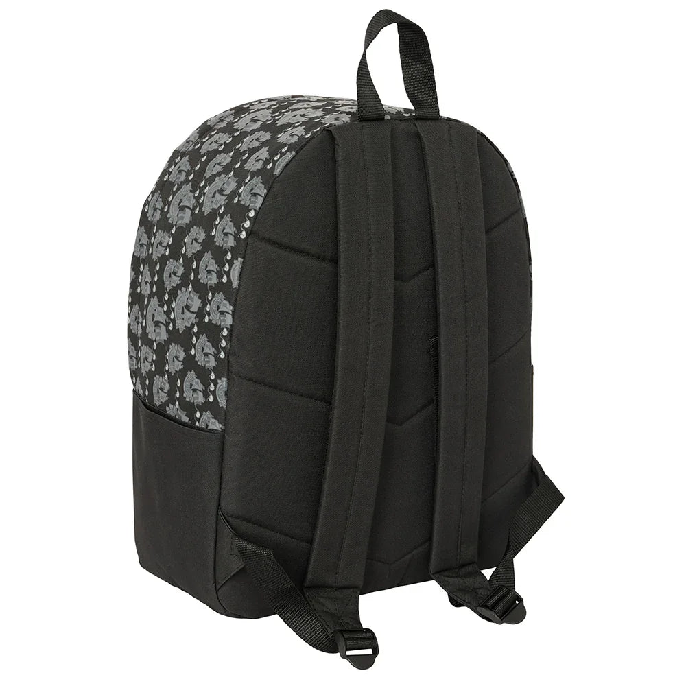 Rucksack mit schwarzem Boden und grauem Muster auf der Oberseite