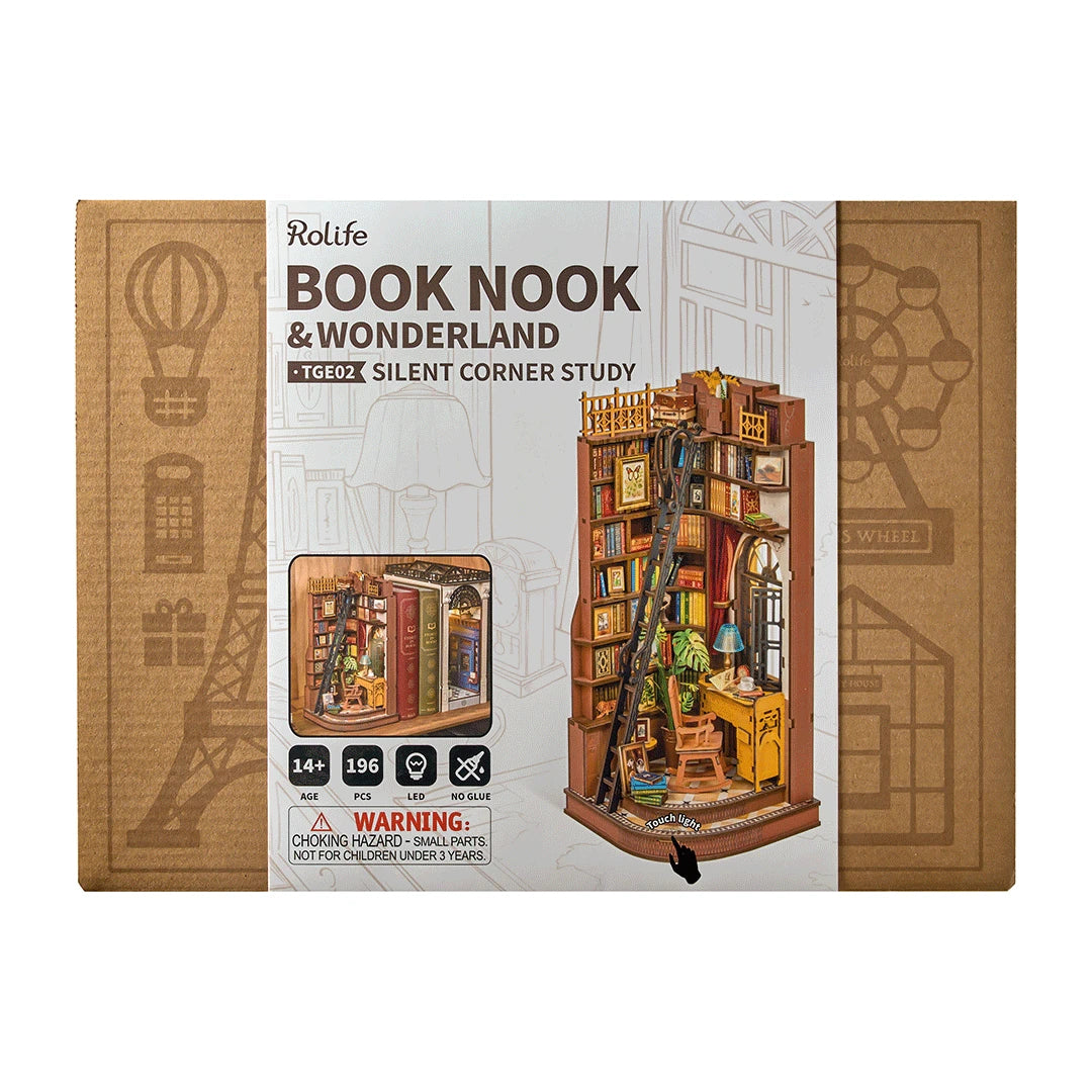 Produktverpackung fuer Rolife Book Nook Silent Corner Study Modellbausatz