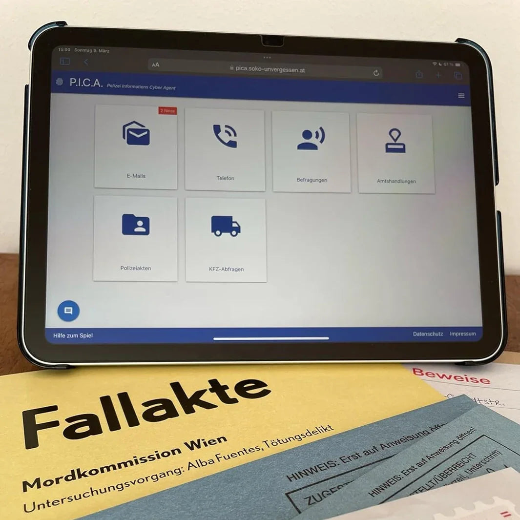 Tablet mit PICA-App und Fallakte Mordkommission Wien