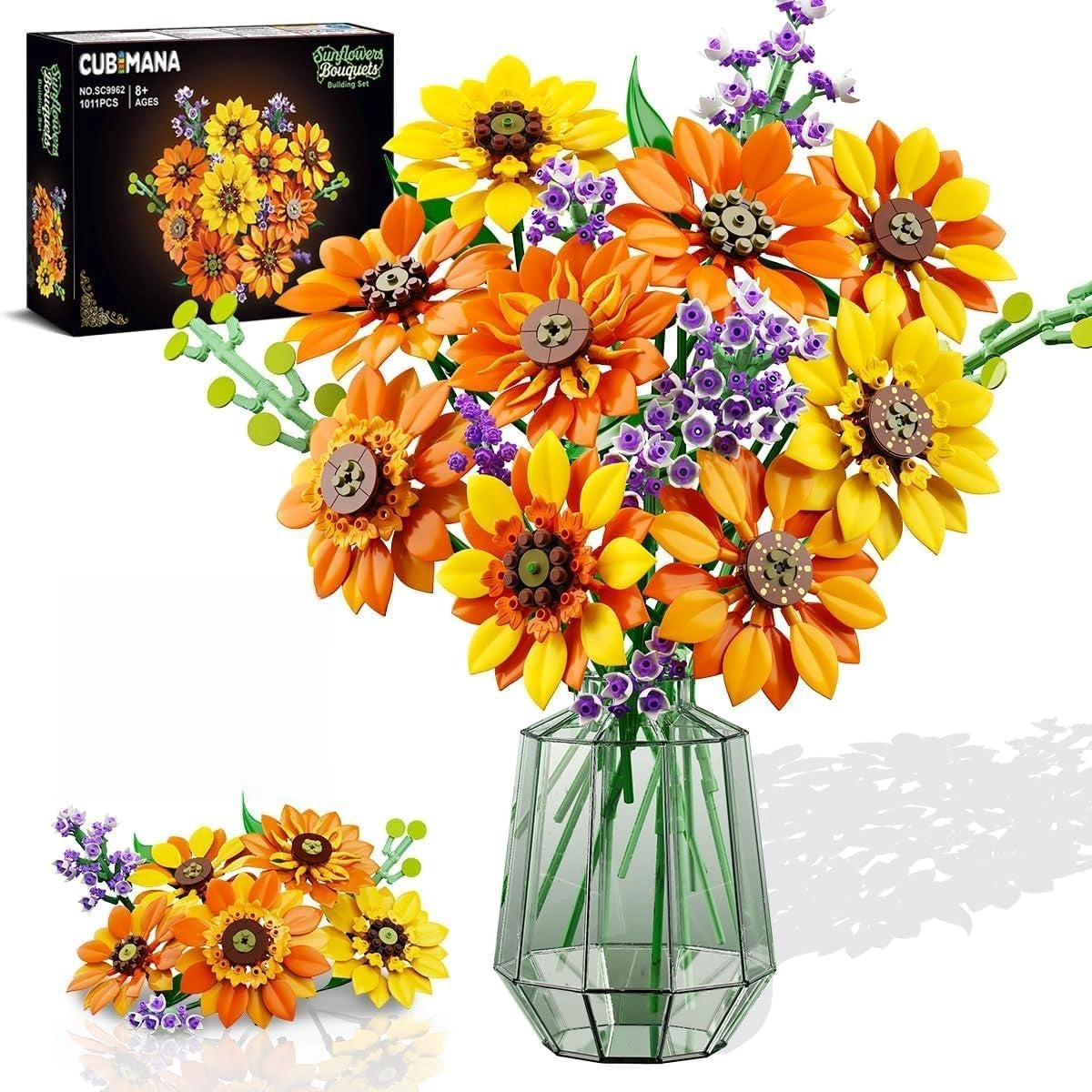 Bausatz für Sonnenblumenstrauß in Vase mit Schachtel